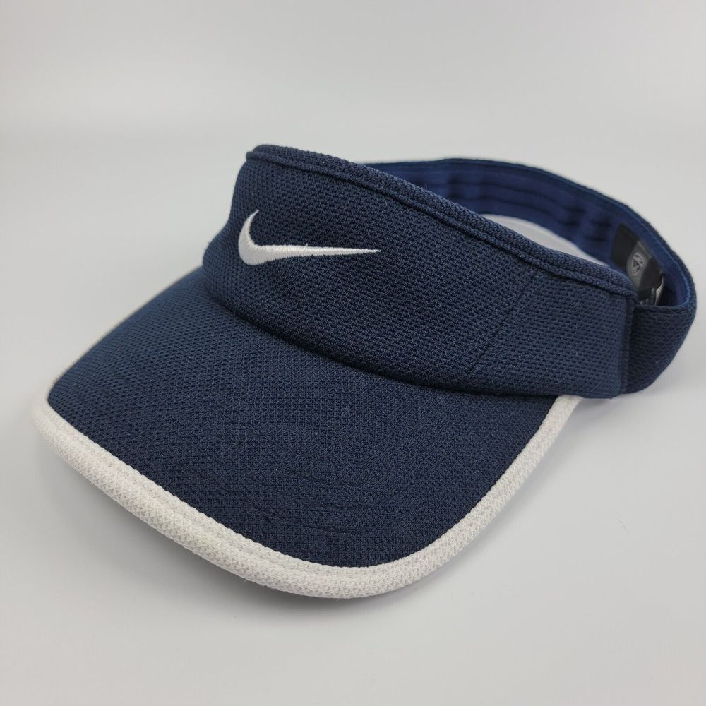 Nike Golf Visor Wide Bill Unisex M/L Navy with Blue with White Trim & Swoosh EUC